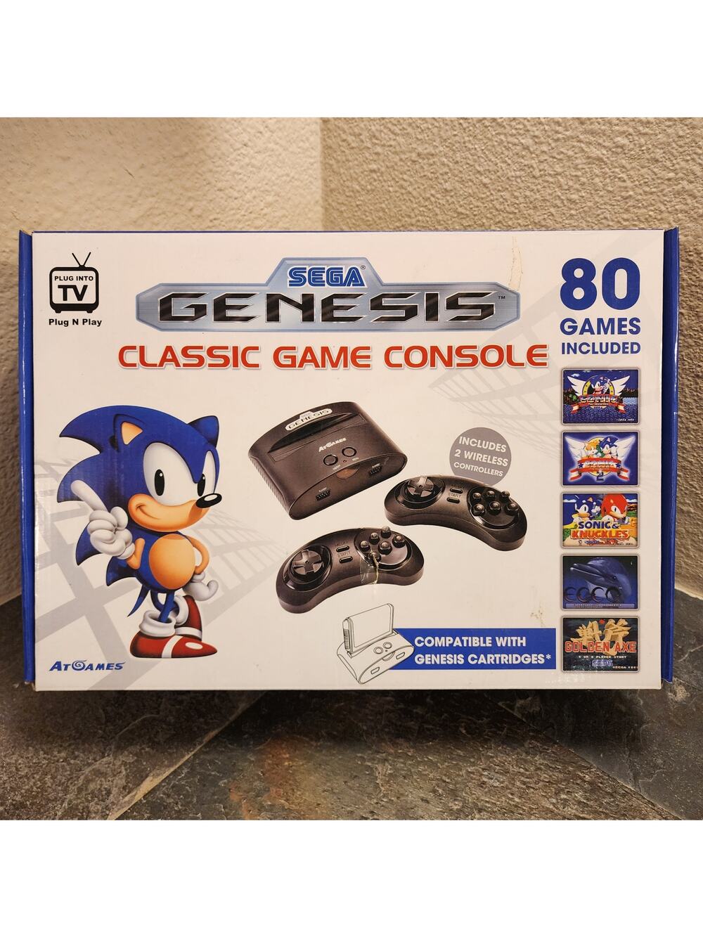 AtGames Sega Genesis Classic Game Console w/ 80 Built-In Games & 2 Controllers